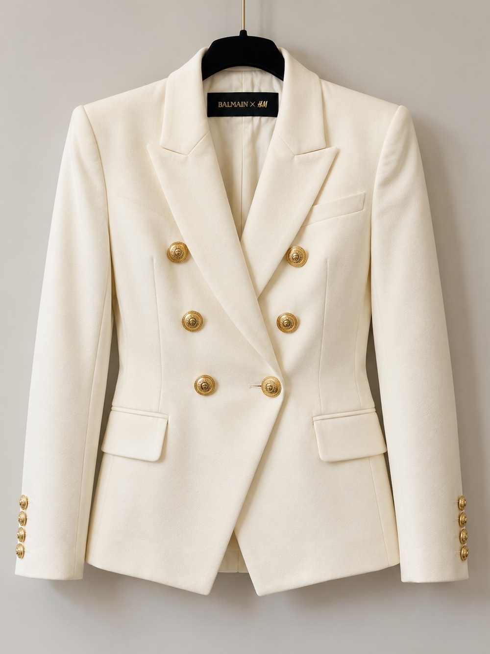 Balmain x H&M Cream Tuxedo Blazer with Gold Buttons